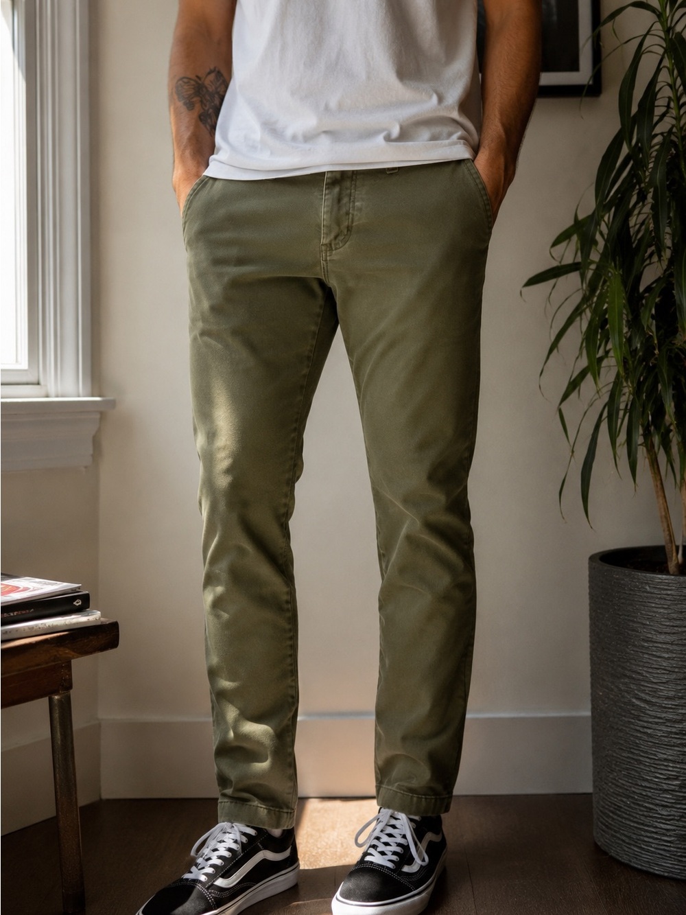 Vans Authentic Chino Stretch Pants Grape Leaf Olive Green Men’s 32